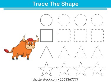 Tracing lines of different shape for kids with bulls. Vector Illustration