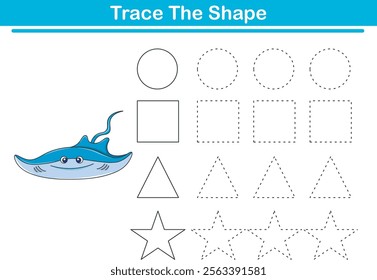 Tracing lines of different shape for kids with stingrays. Vector Illustration