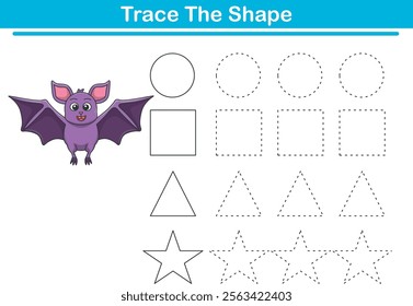 Tracing lines of different shape for kids with cute bats. Vector Illustration