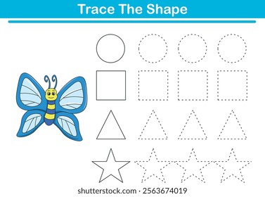 Tracing lines of different shape for kids with butterflies. Vector Illustration
