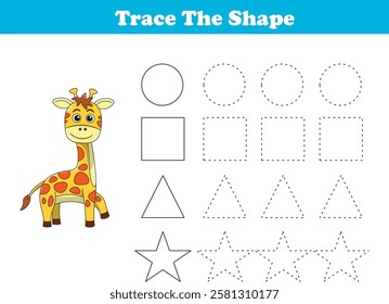 Tracing lines of different shape for kids with giraffes. Vector Illustration