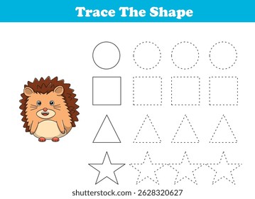 Tracing lines of different shape for kids with hedgehog. Vector Illustration
