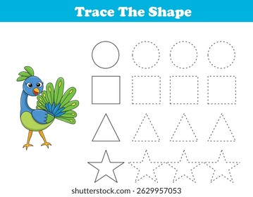 Tracing lines of different shape for kids with pou birds. Vector Illustration
