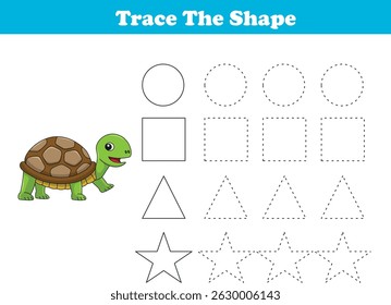 Tracing lines of different shape for kids with tortoises. Vector Illustration