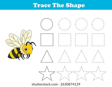 Tracing lines of different shape for kids with bees. Vector Illustration