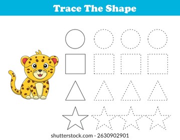 Tracing lines of different shape for kids with cheetahs. Vector Illustration