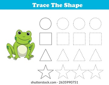 Tracing lines of different shape for kids with frogs. Vector Illustration