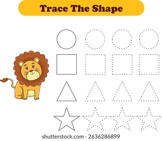 Tracing lines of different shape for kids with lions. Vector Illustration