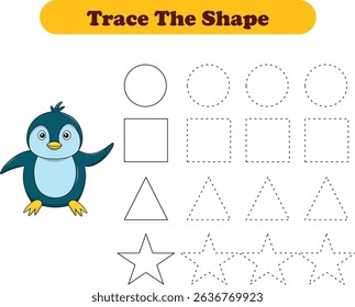 Tracing lines of different shape for kids with penguins. Vector Illustration