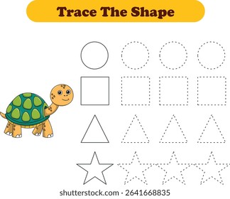 Tracing lines of different shape for kids with turtles. Vector Illustration