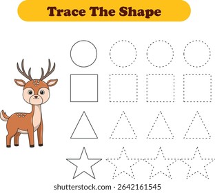 Tracing lines of different shape for kids with deers. Vector Illustration