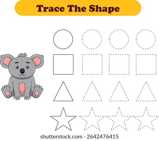 Tracing lines of different shape for kids with koalas. Vector Illustration