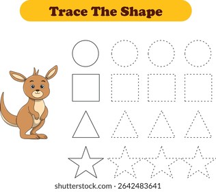 Tracing lines of different shape for kids with kangaroos. Vector Illustration