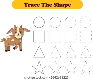 Tracing lines of different shape for kids with goats. Vector Illustration