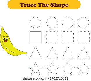 Tracing lines of different shape for kids with fruits. Vector Illustration