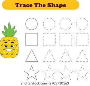 Tracing lines of different shape for kids with fruits. Vector Illustration