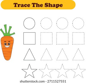 Tracing lines of different shape for kids with fruits. Vector Illustration