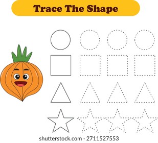Tracing lines of different shape for kids with fruits. Vector Illustration