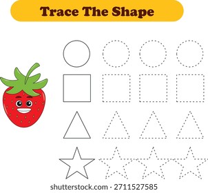Líneas de trazado de diferentes formas para niños con frutas. Ilustración vectorial
