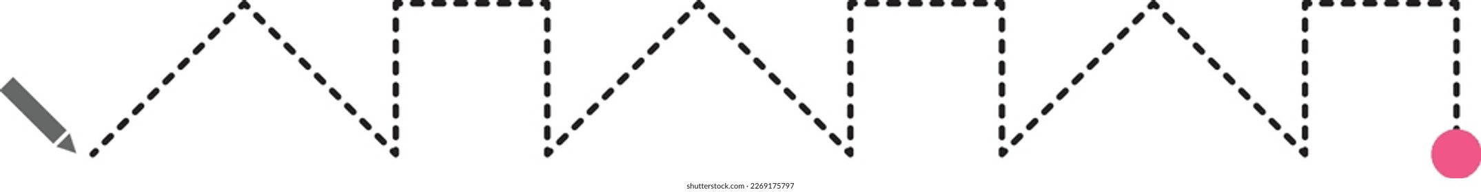 Tracing lines dotted outline shape preschool and kindergarten school kids worksheet element for drawing and handwriting practice