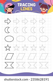 Tracing Lines Exercise Worksheet For Kids