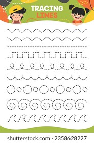 Tracing Lines Exercise Worksheet For Kids