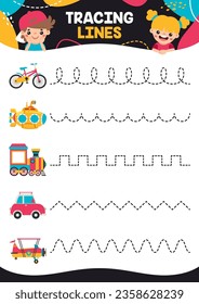 Tracing Lines Exercise Worksheet For Kids