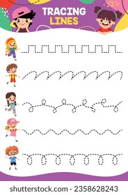 Tracing Lines Exercise Worksheet For Kids