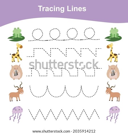 Tracing Lines Game Animals Edition. Educational worksheet. Worksheet activity for preschool kids. Preschool Education. Vector illustration. 