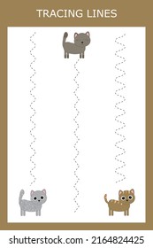 Tracing lines game with  cats. Worksheet for preschool kids, kids activity sheet, printable worksheet