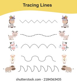 Tracing Lines Game Farm Animal Edition Stock Vector (Royalty Free ...