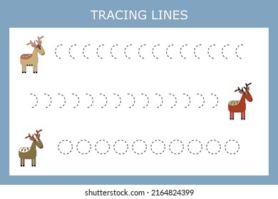 Tracing lines game with funny animals. Worksheet for preschool kids, kids activity sheet, printable worksheet
