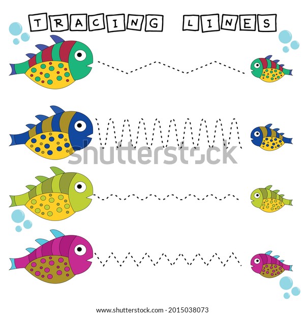 Tracing Lines Game Funny Fishes Worksheet Stock Vector (Royalty Free ...