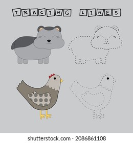 Renn-Leinen Spiel mit lustigen Hamstern, Hühnern. Arbeitsblatt für Vorschulkinder, Kinderaktivitätsblatt, Druckbogen
