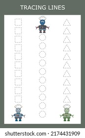 Tracing Lines Game Robots Worksheet Preschool Stock Vector (Royalty ...