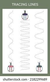 Tracing lines game with robots. Worksheet for preschool kids, kids activity sheet, printable worksheet