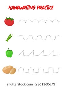 Tracing lines. Handwriting practice for children.Practicing fine motor skills. Educational game for preschool kids. Vector illustration