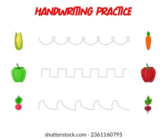 Tracing lines. Handwriting practice for children.Practicing fine motor skills. Educational game for preschool kids. Vector illustration