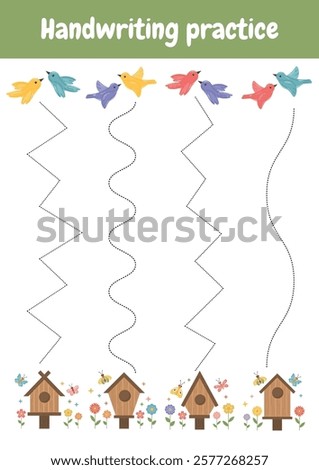 Tracing lines, handwriting training worksheet for kids. Writing training page for fine motor skills. Educational game and activity for preschool, kindergarten. Tracing practice sheet.
