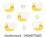 Tracing lines for kids. Cartoon cute snails. Handwriting practice for children.
