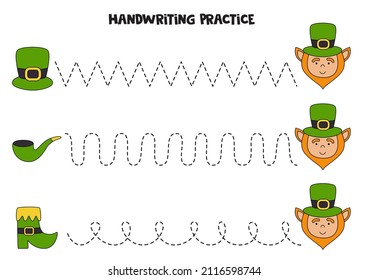 Rastreo de lineas para niños con caricatura de símbolos del día de Patrick. Práctica de escritura a mano.