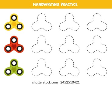 Tracing lines for kids with colorful spinners. Handwriting practice.