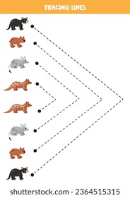 Tracing lines for kids. Cute Australian animals. Handwriting practice for children.