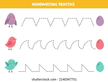Tracing lines for kids with cute birds and eggs.