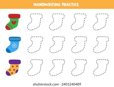 Tracing lines for kids. Cute cartoon socks. Handwriting practice for children.