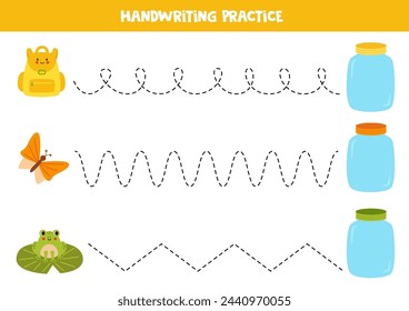 Tracing lines for kids. Cute colorful jars. Handwriting practice for children.