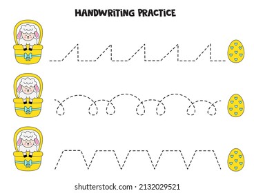 Tracing lines for kids with cute Easter lambs. Handwriting practice.
