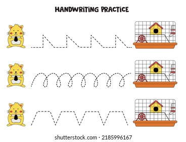 Tracing lines for kids with cute hamster. Handwriting practice.