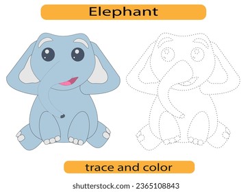 Tracing lines for kids development, funny elephant, handwriting practice for kids, vector EPS10