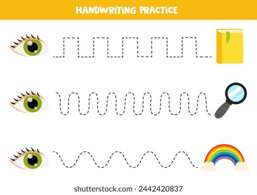 Tracing lines for kids. Eye and objects. Sense of sight. Handwriting practice for children.